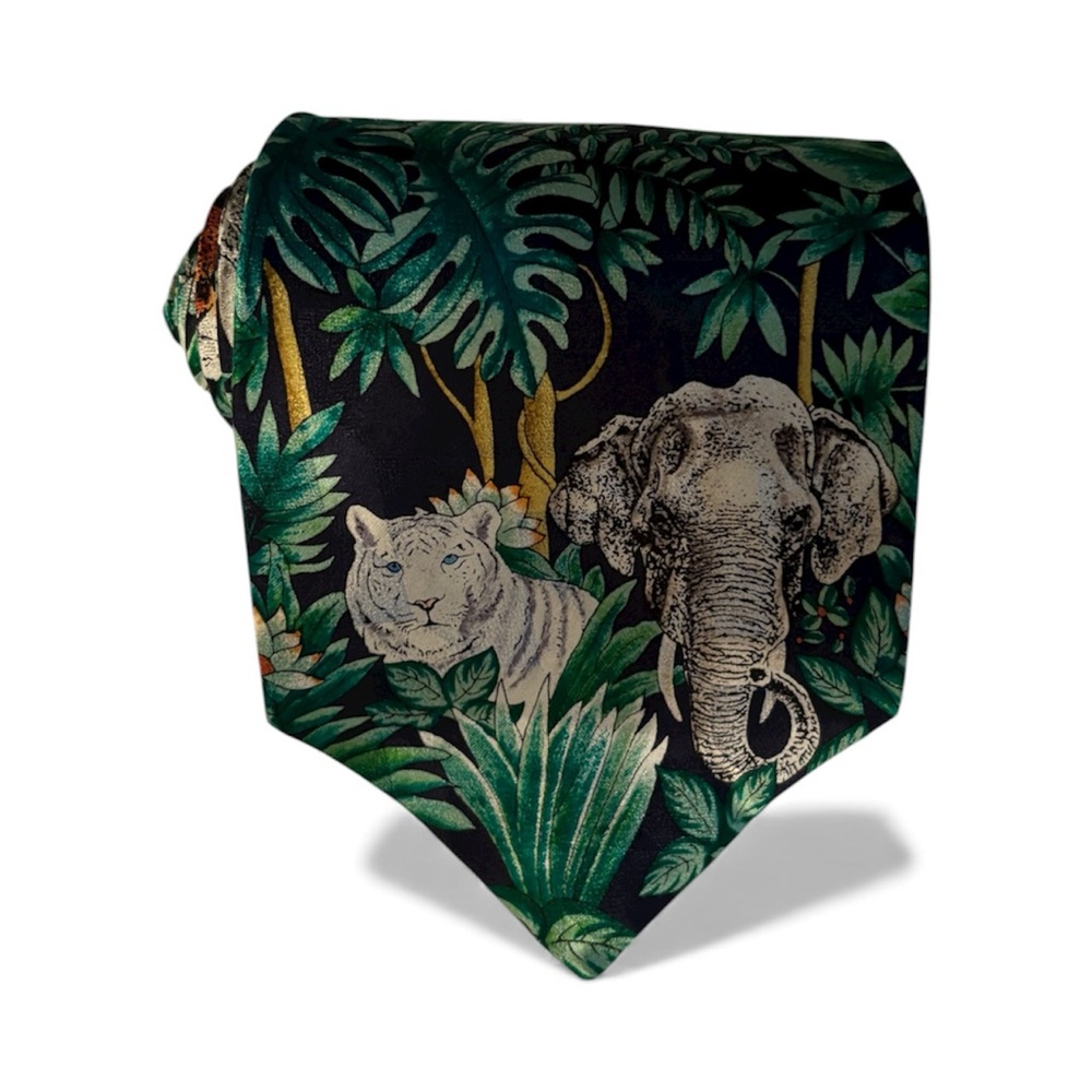 NWOT SIEGFRIED AND ROY Mirage Silk Tie Vintage Jungle animal elephant tiger